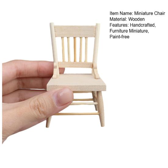 1:12 Scale Miniature Chair Wooden Mini Chair Retro Tiny Chair Furniture Model for Doll Mansion Bedroom Dining Room