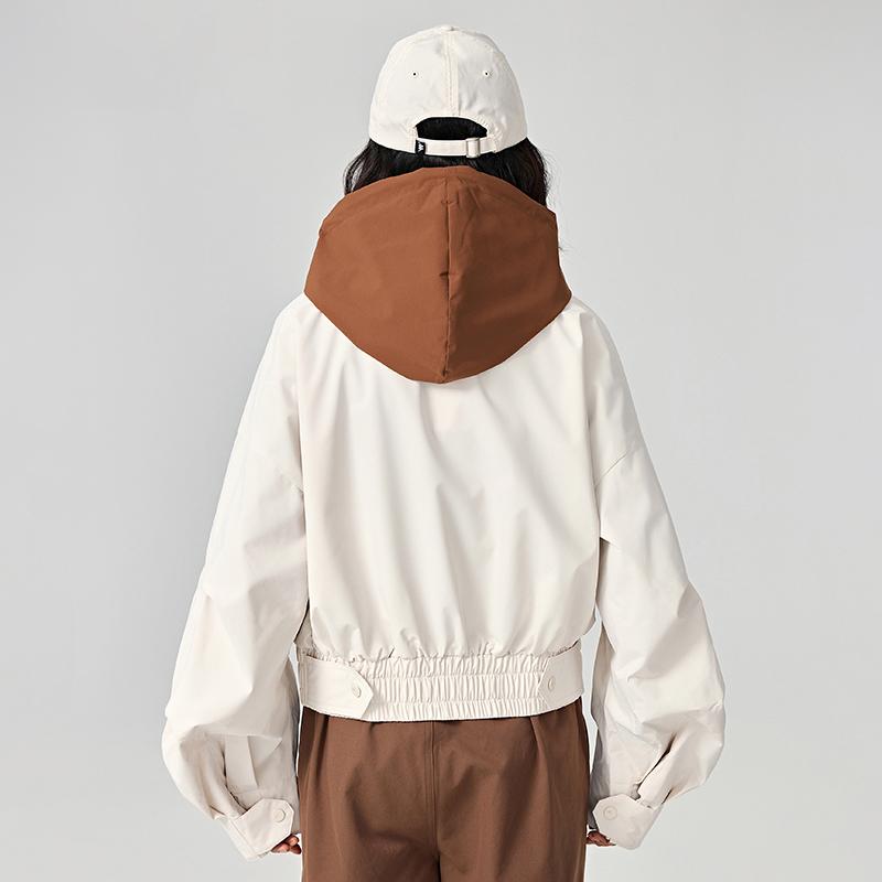 Kappa 1916 Series Outdoor Sports Loose Short Windbreaker Removable Hooded Jacket Women Jackets White K0E82FJ03