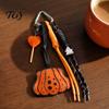 Pumpkin Key Ring Faux Leather Keychain Pendant, Halloween Bag Charm with Rustic Decor Braided Rope, Decorative Accessory for Backpacks Handbags Purse