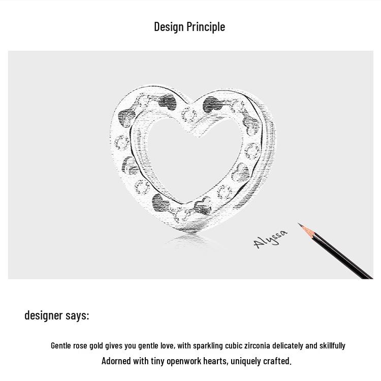 Heart-Shaped 925 Sterling Silver Beads with Rose Gold Plating and Zircon Inlay