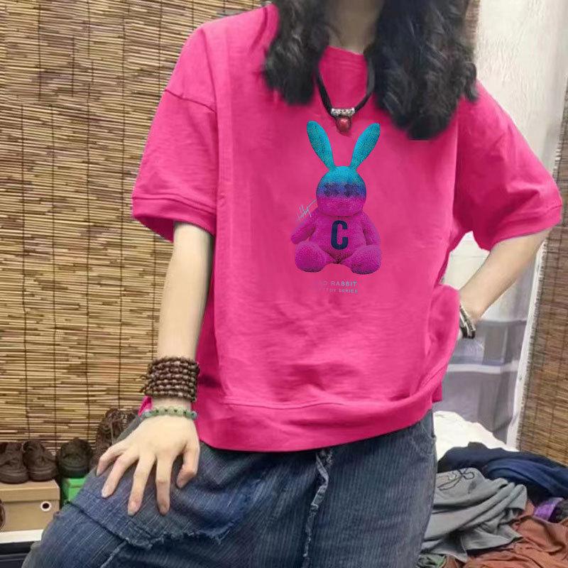 Women's 100% Cotton Casual Print T-Shirt - Short Sleeve, Loose Fit, Plus Size, Trendy Half Sleeve Design