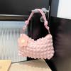 Women's Bubble Texture Round Cylinder Bag, Korean Style Floral Shoulder Handbag, Soft Lunch Tote with Zipper Closure