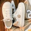 Fashion Thick Soled Casual Board Shoes for Women Spring Autumn Students Flat Bottomed Sneakers Flower Beige Flat Bottomed Sports Shoes