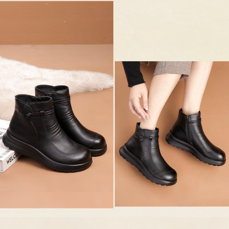 Leather Soft-soled New Cotton Shoes Warm Women's Short Boots Middle-aged and Elderly Non-slip Women's Boots