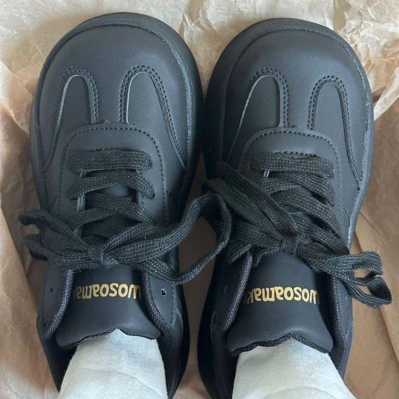 Black Heightening Platform Shoes Children's Spring New Versatile Sports Retro Thickened German Training Board Shoes