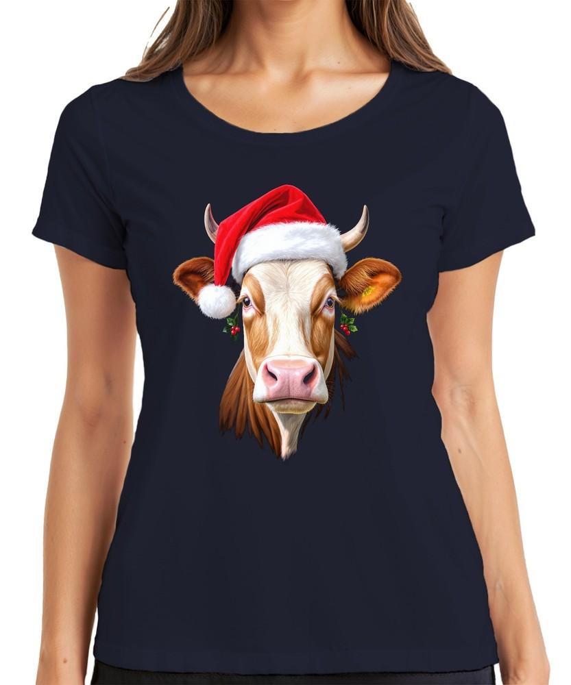 Christmas Cow Santa Hat Farm Gift Cute Funny Ladies TShirt S