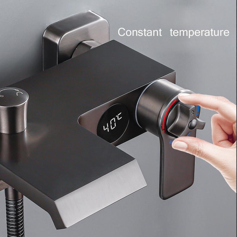 Łazienka bateria prysznicowa chromowany cyfrowy wyświetlacz deszczownica bateria wannowa do montażu na ścianie bateria wannowo-prysznicowa z kranu łazienka bateria prysznicowa