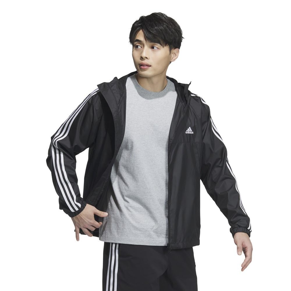 adidas Essentials Plus Windbreaker Jacket and 3-Stripe KWE95-JF3912 (Black White/LL/Men's)