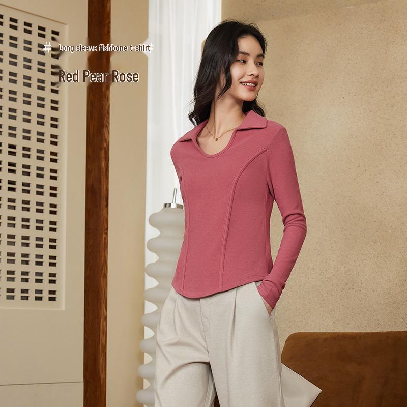 

Женский двухсторонний бархатный топ-базовый слой с U-образным вырезом, приталенный, с длинным рукавом, для осени/зимы Extra Large