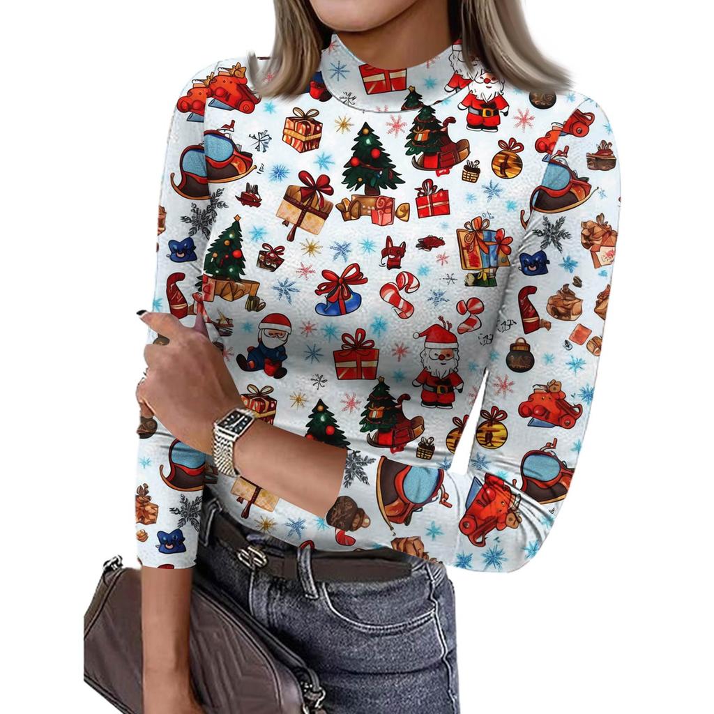 Damen Slim Bottom T-Shirt Mode Lässig Farbverlauf Druck Rundhals Pullover 3/4 Ärmel Top