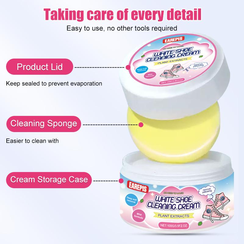 White Sneaker Cleaning Paste,Shoe Cleaner Removal,Waterless Scrubbing Cleaner for Shoes,Faux Leather,Women's Bags with Sponge