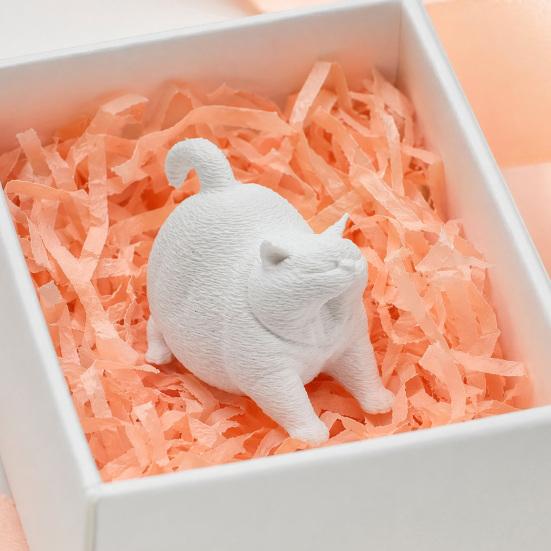 DYS 3D Printed Cute Yawning Chubby Cat Figurine, Black White, Wide Stable Anti-Tipping Base, Desktop Decor for Pet Shop Bedroom & Lover Birthday