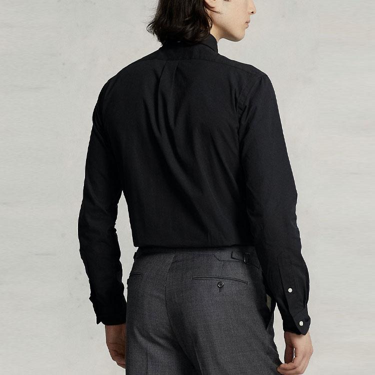 Polo Ralph Lauren FW23 Solid Color Casual Small Logo Embroidered Single-Breasted Long Sleeve Shirt Men shirts Black 710816538-002