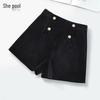 Women's Retro High-Waist A-Line Wide-Leg Shorts with Metal Buttons