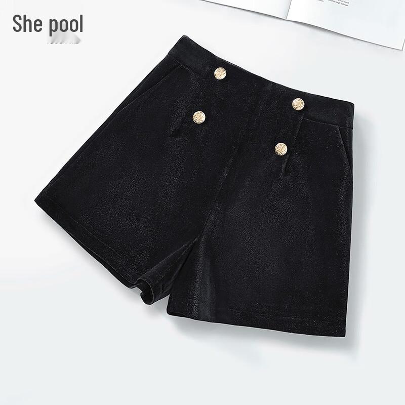 Women's Retro High-Waist A-Line Wide-Leg Shorts with Metal Buttons