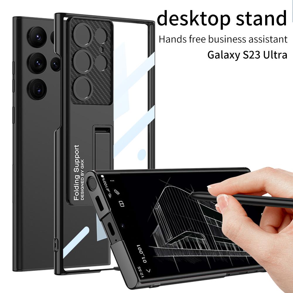 High Grade For Samsung Galaxy S23 Ultra Case Plating Hard Bracket Transparent Back Cover