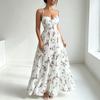 Sommerliches neues V-Ausschnitt, figurbetontes und dünnes, geblümtes langes Kleid, bedrucktes Feen-Trägerkleid