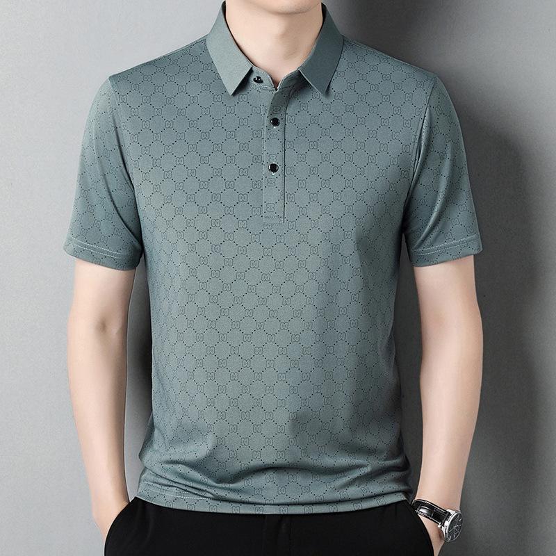 Men's Summer Ice Silk Polo: Loose Fit, Turn-Down Collar, Solid Color, Short Sleeve - New Trend for Middle-Aged