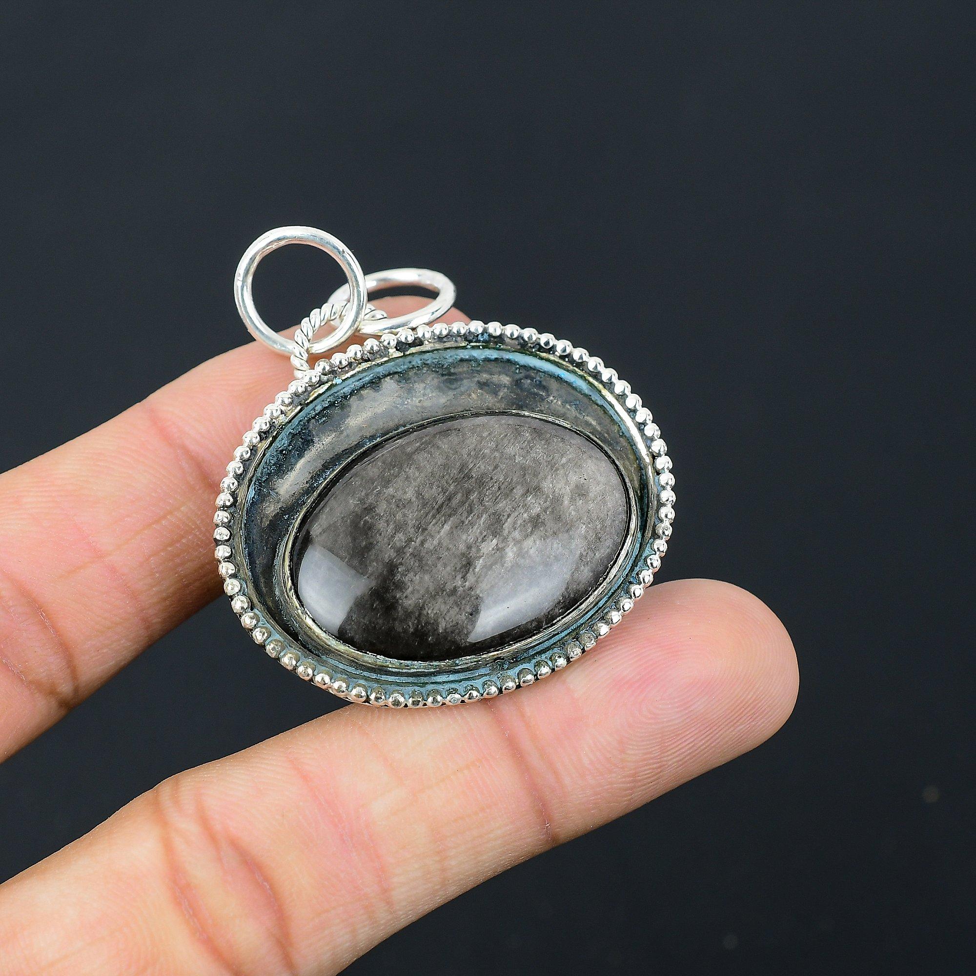 Daughters Day Sale Natural Silver Sheen Obsidian Sterling Silver Unique Pendant