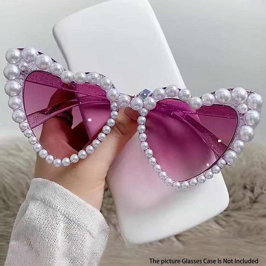 Heart Big Frame Love Inlaid Pearl fashion Ladies Sunglasses Wedding Decorative Glasses for Party Use