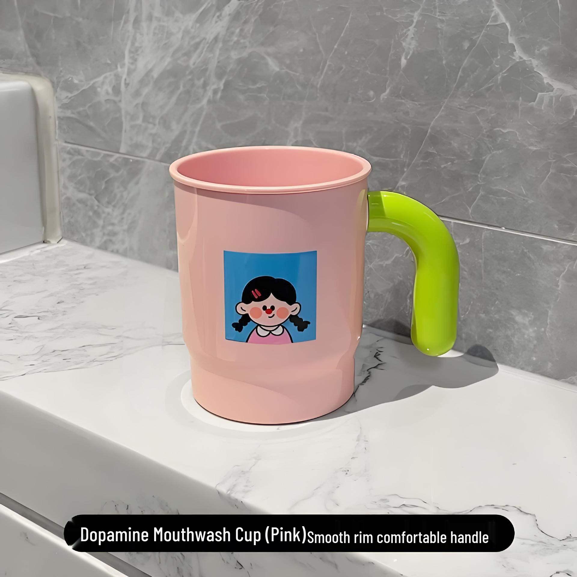 Dopamine Toothbrush & Mouthwash Cup Set - Cute Bathroom Holder for Kids and Couples розовый