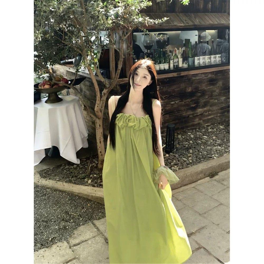 2026 summer new French loose fashion high sense ruffle edge splicing A word suspender dress women ins S