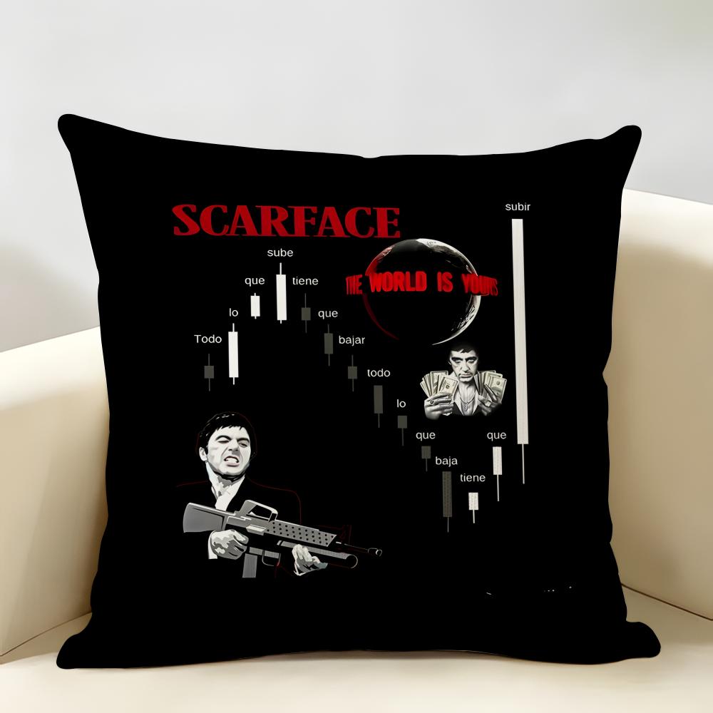 Classic Movie SScarface Cushion Cover Natural Linen Organic Fabric DoubleSided Printing Room Sofa Decor Pillow Case
