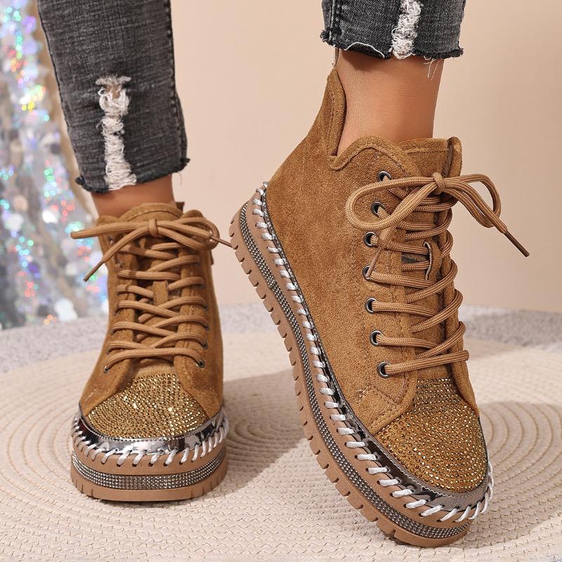 Muffin Lace-up Warm Cotton Shoes 2025 Winter New Platform Size Rhinestone Snow Boots for Women