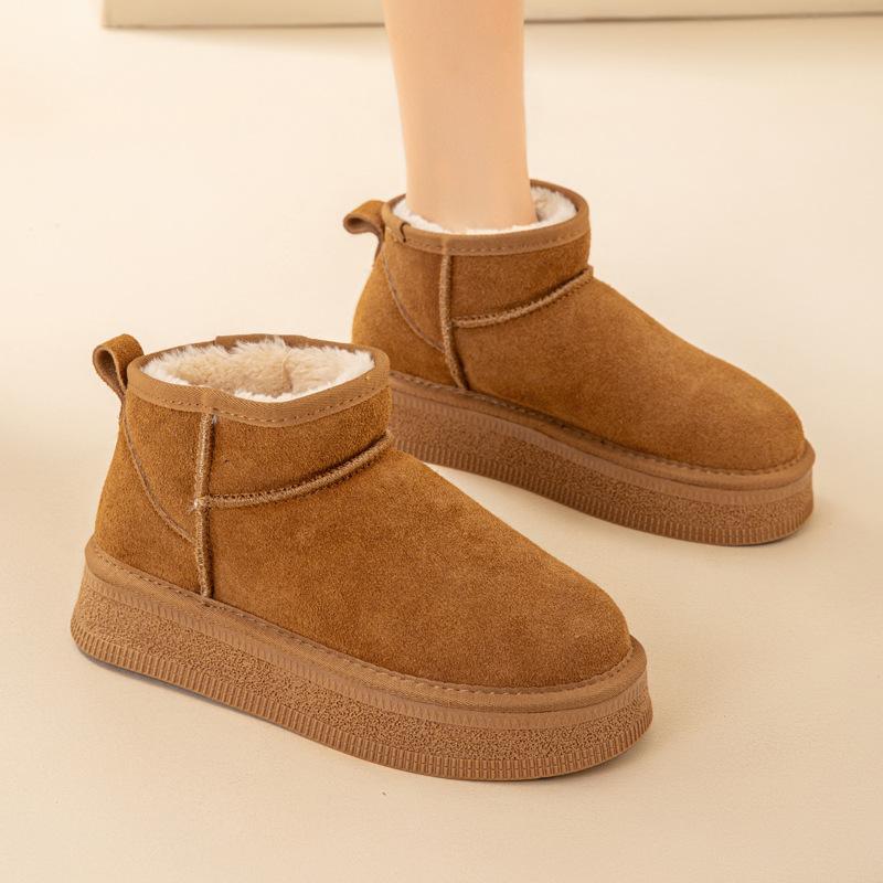 thick-soled snow boots women's winter velvet thickened women's shoes new leather winter warm cotton shoes non-slip short boots