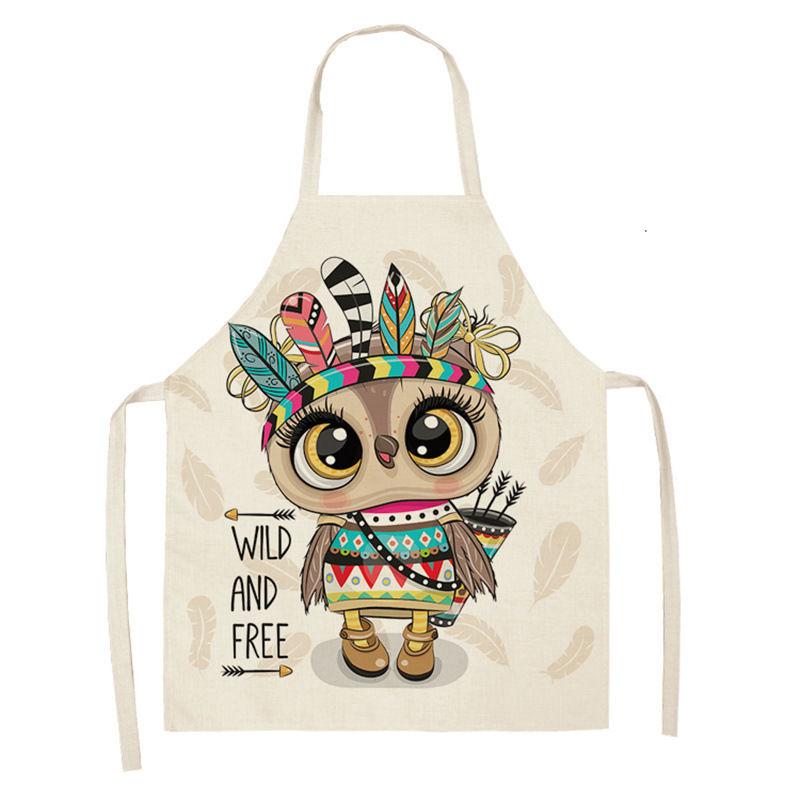 Owl Sleeveless Chef Apron Linen Floral Print Kitchen Decoration Apron Women'S Home Cooking Baked Waist Bib