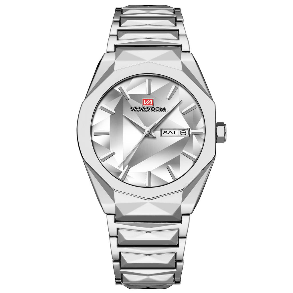 Dual Calendar Waterproof Stainless Steel Strap Watch Business Casual Men's Stainless Steel Watch Color Changing Dial