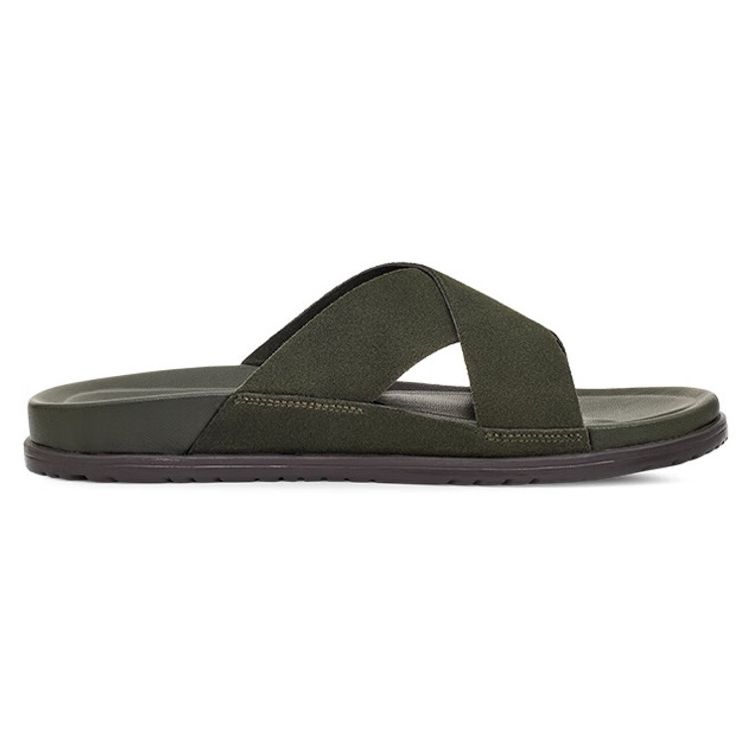 UGG Two-Layer Cowhide Cross-Band Casual Comfortable Slippers Men Slippers Forest-Green 1124902-FRSN