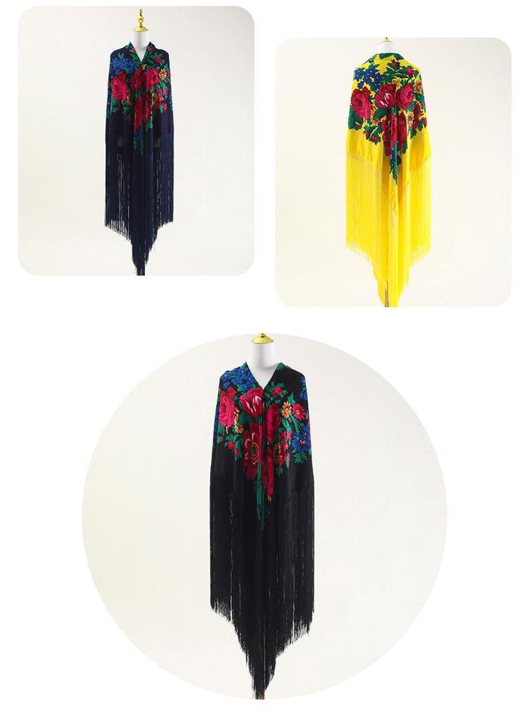 Elegant Long Tassel Peony Flower Shawl Scarf - Ethnic Retro Style, 50cm.