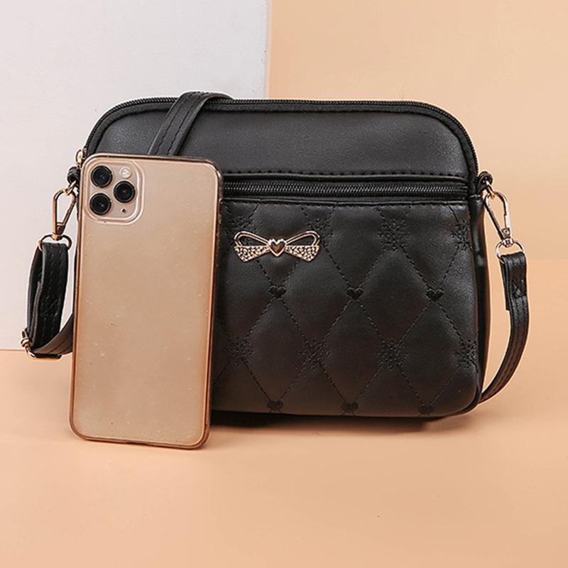 Heart Embroidery Crossbody Bag For Women Bow Shoulder Bag PU Leather Messenger Bag Casual Multifunction Handbag Armpit Pouch