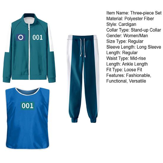 Calamari Games Cosplay Costume Three-piece Set Sweatshirt Tracksuit Set Jacket Vest Pants Unisex Sweatshirts Sports Suit for Adult Kids