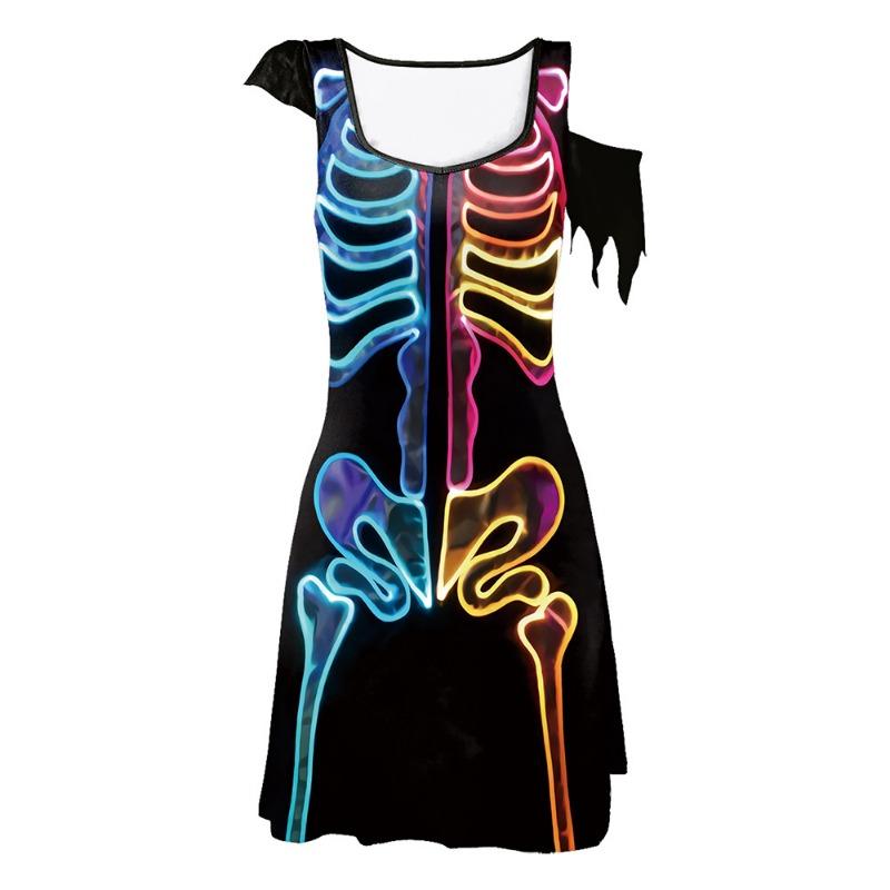 Halloween Dress Skeleton Digital Print Costume Irregular Women's Dress Horror Skirt
