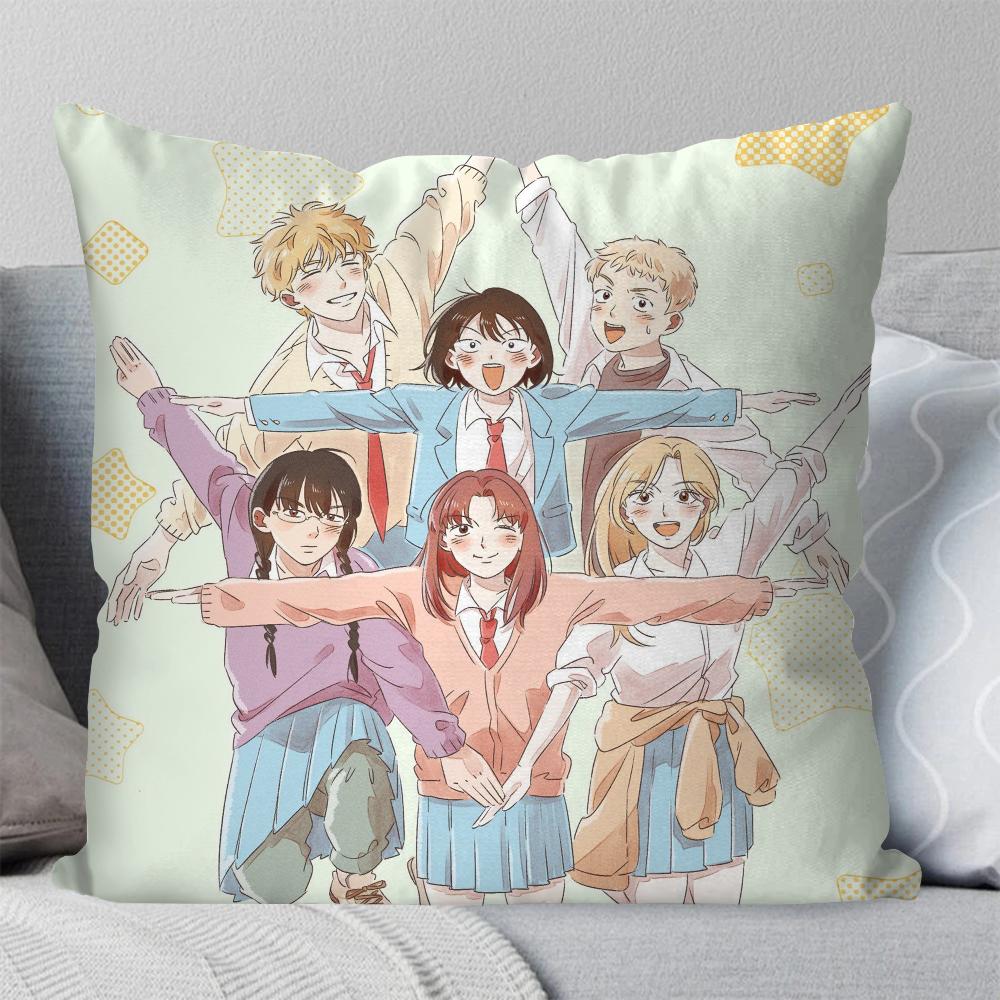 Skip And Loafer Youth Campus Animation Pillow Case Square Pillow Bedroom Sofa Leisure Comfort Living Room Home Decoration 40X40