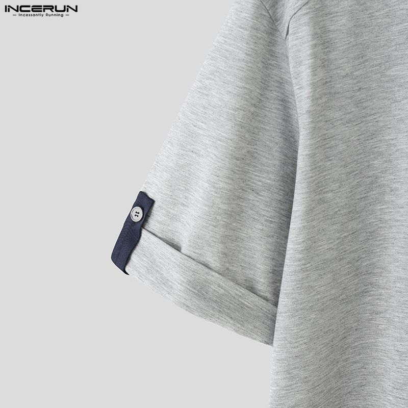 INCERUN Two Pieces Men Short Sleeve Splicing Hooded T-shirts Long Pants Sets