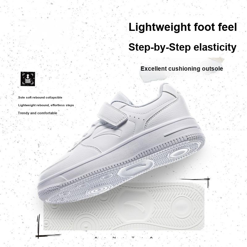 Anta Módní Pohodlné Malé Bílé Boty Odolné Lehké Tlumící Nárazy Protiskluzové Nízké Dětské Skate Boty Dětské Tenisky Šedé A12448088-4
