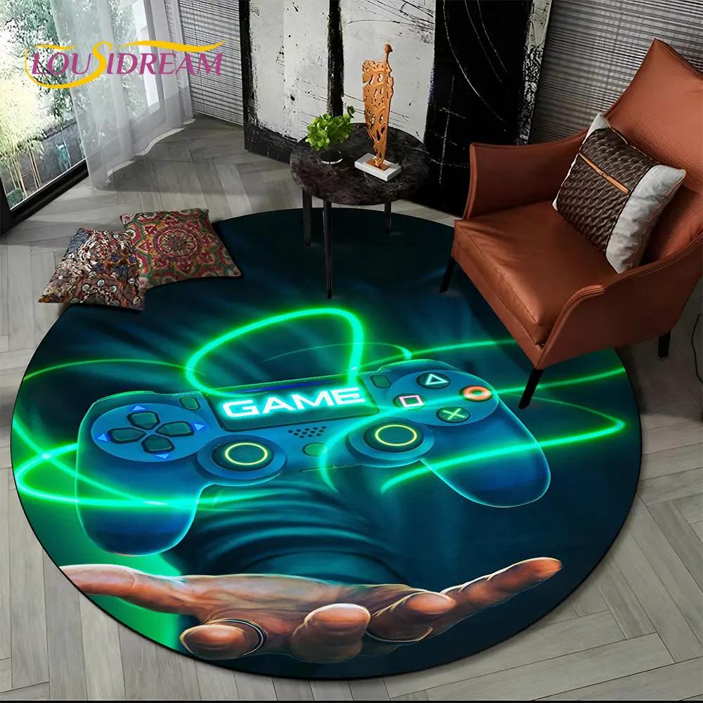 Cartoon Gamer Game Controller Round Area Rug,Circle Carpet Rug for Living Room Children's Bedroom Sofa Decor,Non slip Floor Mat