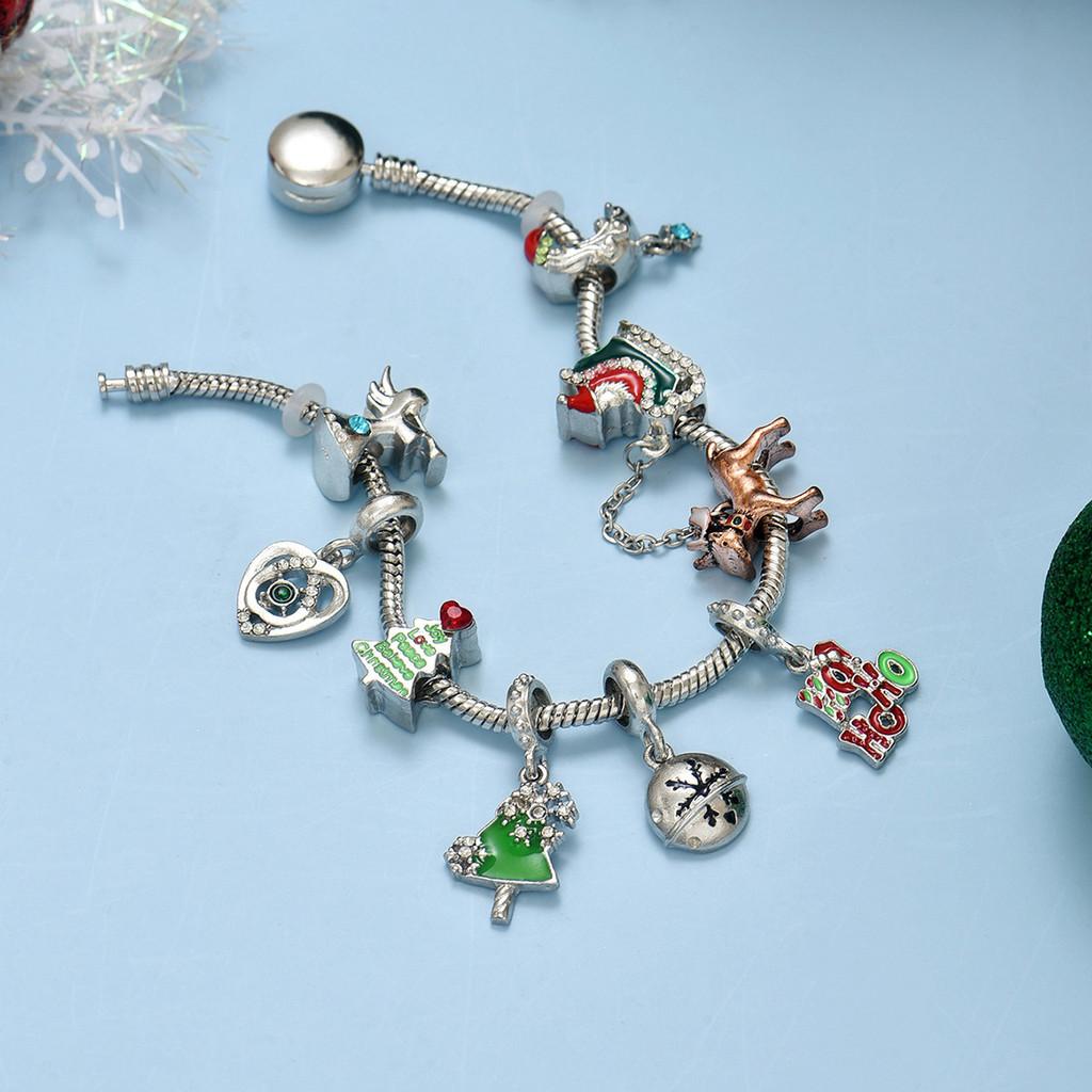Christmas Snowman Deer Charm Bracelets Zinc Alloy Holiday Gift For Men Women