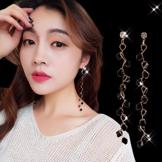 Women Design Beaded Grape Dangle Stud Rhinestone Long Earrings Fashion Jewelry