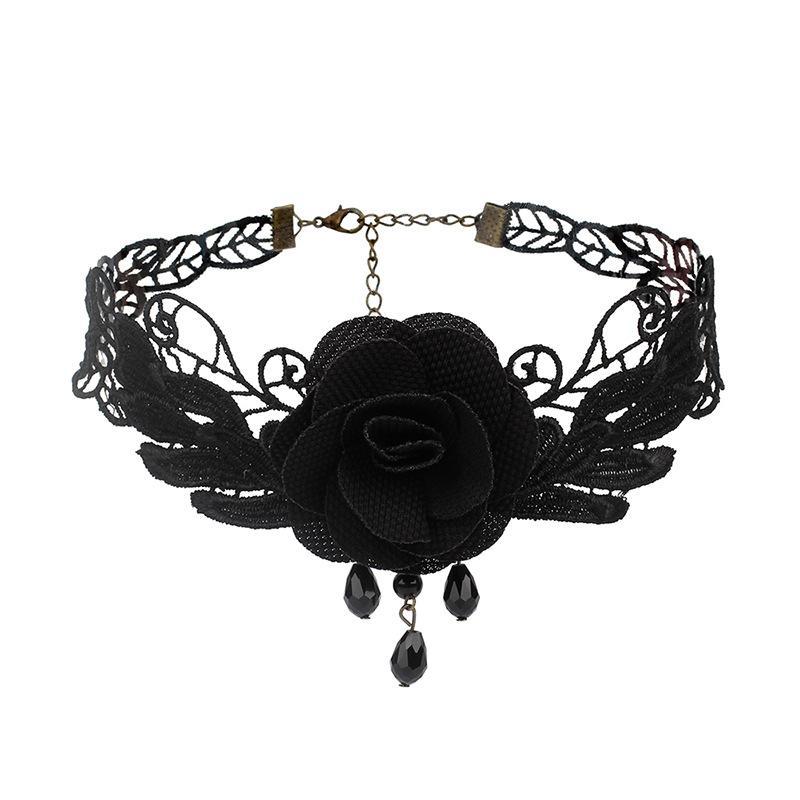 Lady Chokers Leaf Tassel Women Neck Jewelry Accessory Girl Lace Gothic Vintage Sexy Fashion Velvet Rose Beads Flower Necklace