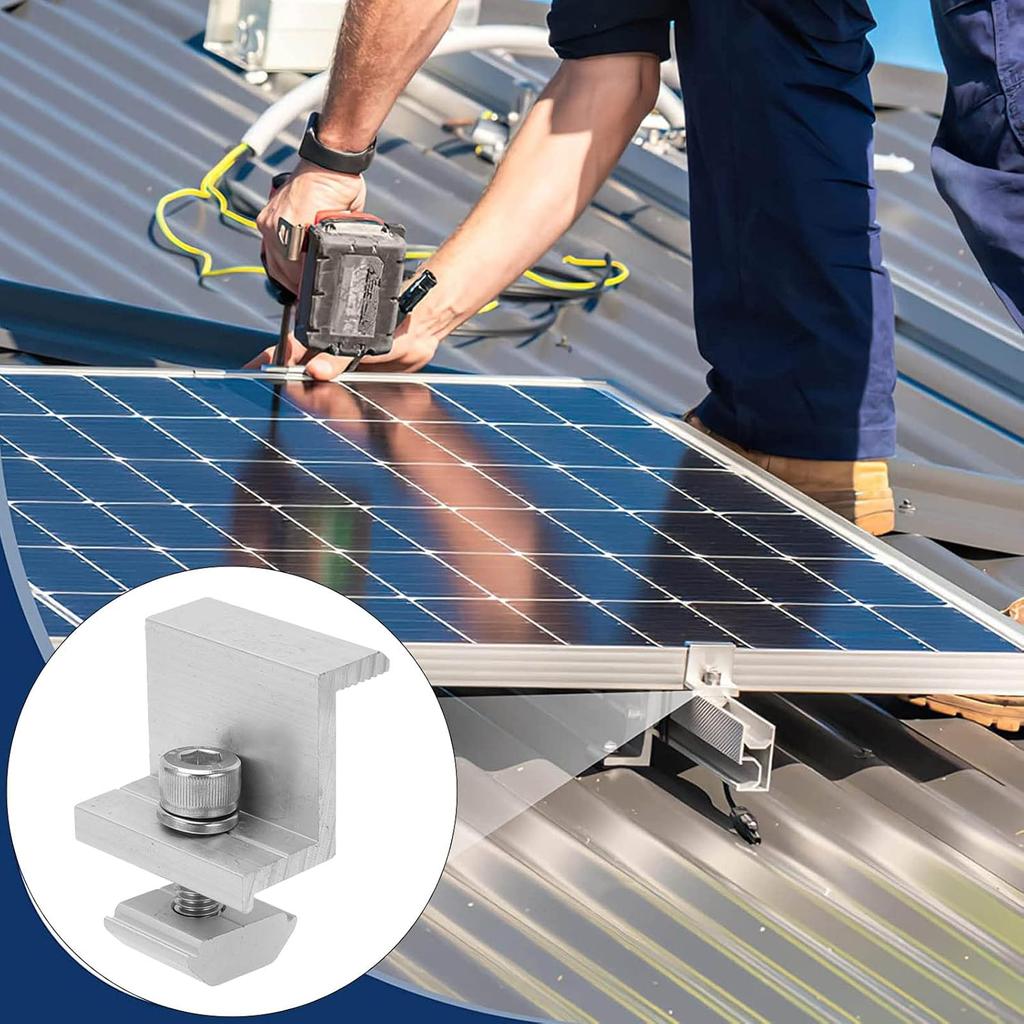 Aluminum Solar Panel Clamps, 10PCS Solar Mount Z Bracket Aluminum Alloy Pressing Block PV Panel Rail End Grounding Clamps Solar Panel Stand For, Rods