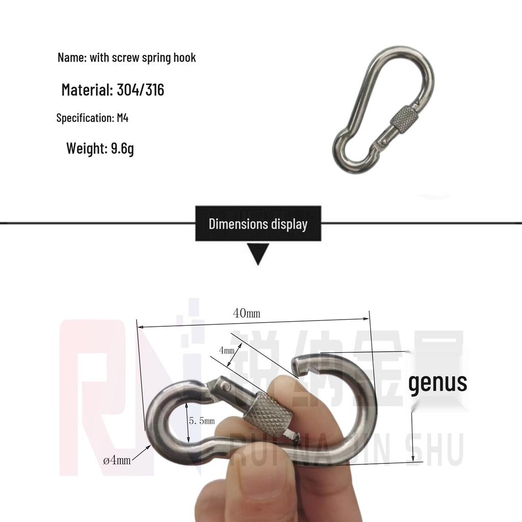 Stainless Steel Screw Spring Carabiner Keychain Safety Buckle