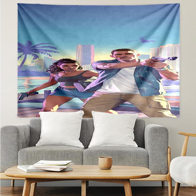 Game Grand Theft Auto Tapestry for Bedroom Aesthetic Classroom Tapestries Wall Hanging for Living Room Dorm Office,Ideal Creative Gift