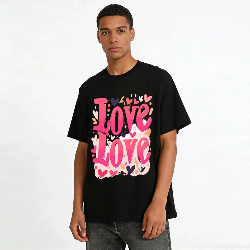 Love Print Casual T-Shirt Unisex Loose Fit Versatile Daily Top Pure cotton T-shirt