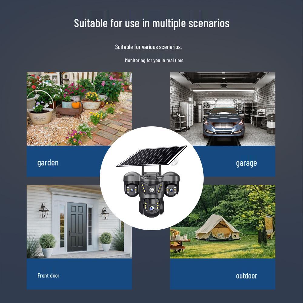 Wireless 360° Solar-Powered PTZ Camera with Triple-Lens and WiFi/4G Connectivity