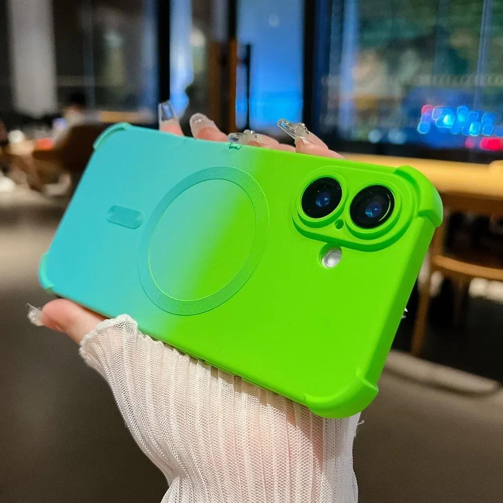 Gradient Color Shockproof For Magsafe Magnetic Phone Case with Camera Lens Protector for iPhone 16 Pro Max 15 14 Plus 13 12