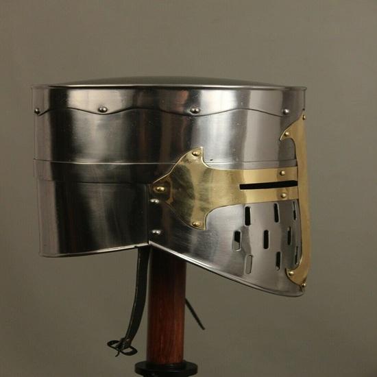 Crusader Helmet Templar Helmet Steel Knight Helmet Medieval Brass Cross Warrior Role Play Wearable Costume Larp Cosplays Gift For Dad Bf